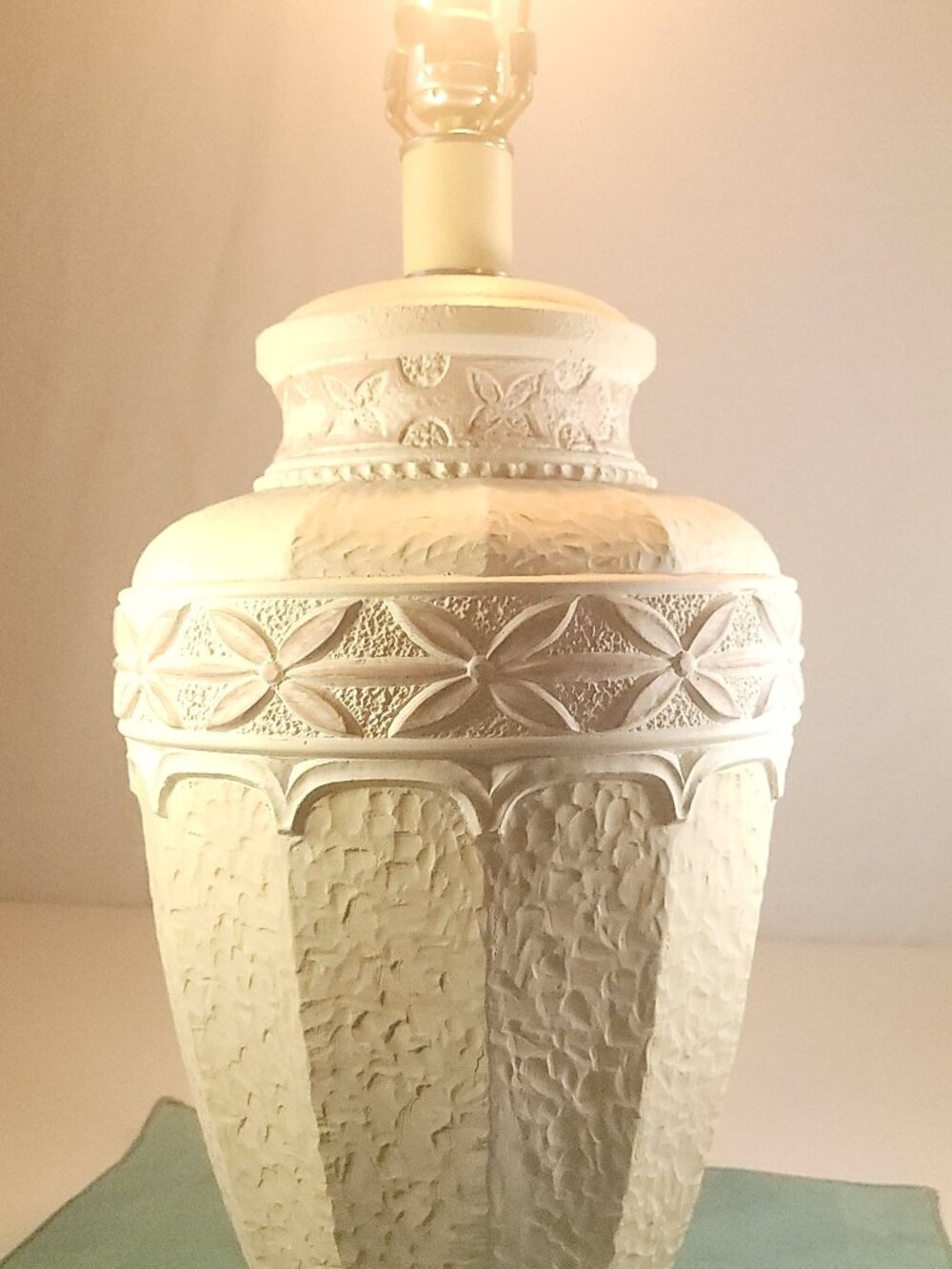 1962 Textured Chalkware Table Lamp - 29" Tall - Floral Relief Design